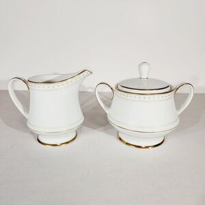Noritake Barrington Sugar Creamer 2030 Gold Trim Footed Pedestal Cross Atomic